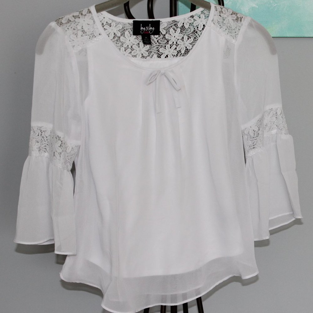 By&By Girl White /Lace Sleeve Blouse Size 10/12